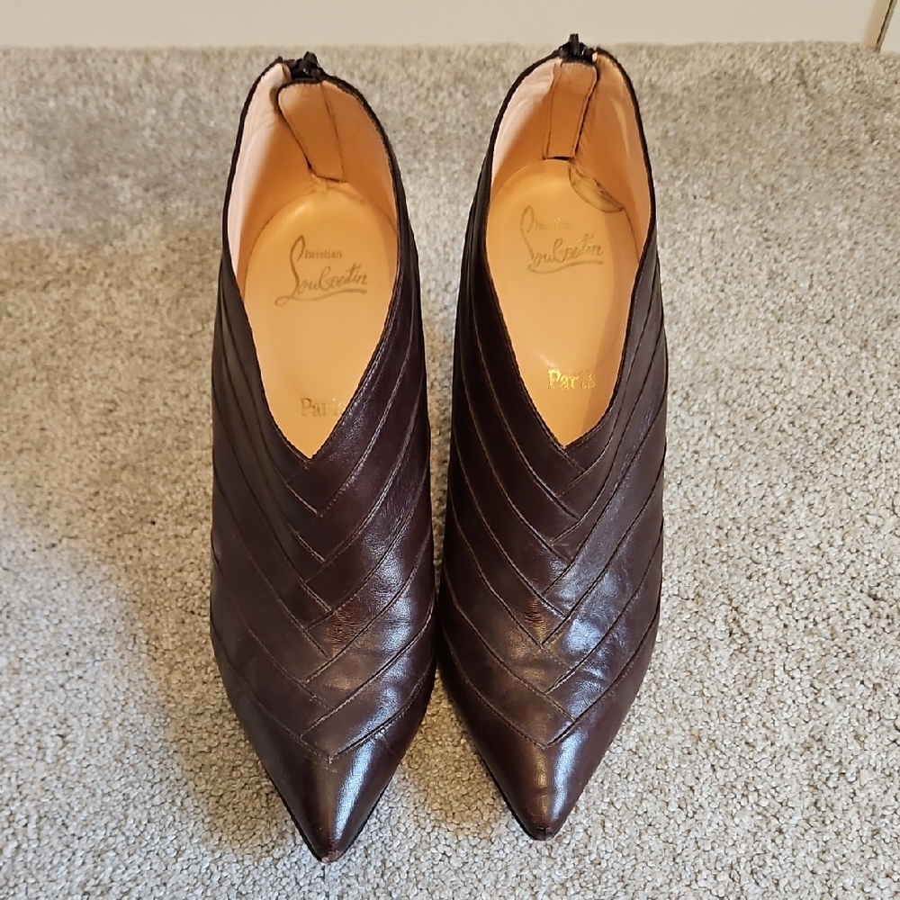 Christian Louboutin Brown Ankle Boots with Chevron Stitching